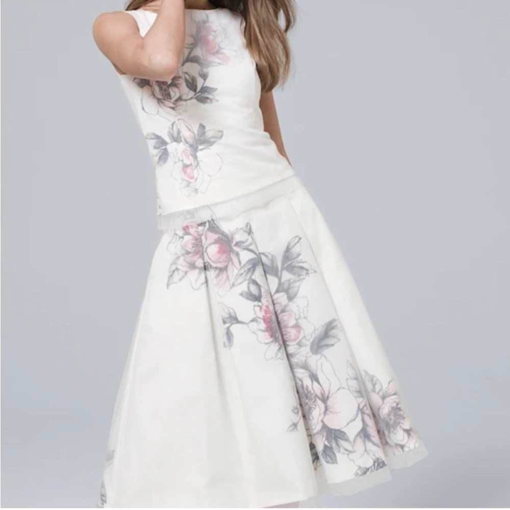 Floral White and Pink Organza Skirt